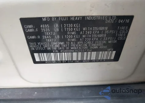 2016 Subaru Outback 2.5I Limited z USA, uszkodzony, nr VIN 4S4BSBNC0G3337354